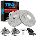 TRQ Performance Front Brake Pad and Rotor Set Ceramic Drilled Slotted Coated Vented Rotors Calipers Compatible with 2001-2007 Chrysler Town & Country 2001-2007 Dodge Caravan Grand Caravan