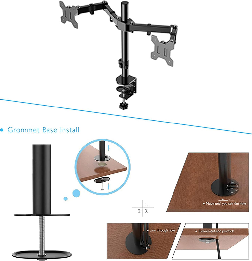 Rocelco 46' Large Height Adjustable Standing Desk Converter with Double Monitor Mount Arm BUNDLE - Quick Sit Stand Up Computer Workstation Riser - Retractable Keyboard Tray - Black (R DADRB-46-DM2)