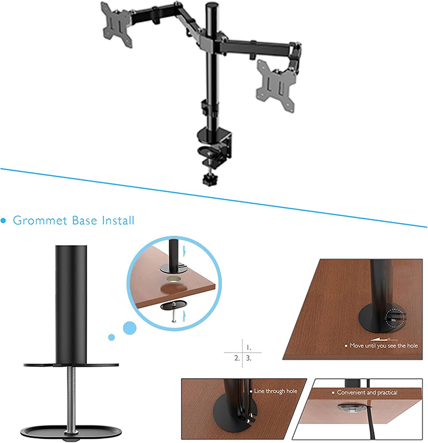 Rocelco 46' Large Height Adjustable Standing Desk Converter with Double Monitor Mount Arm BUNDLE - Quick Sit Stand Up Computer Workstation Riser - Retractable Keyboard Tray - Black (R DADRB-46-DM2)