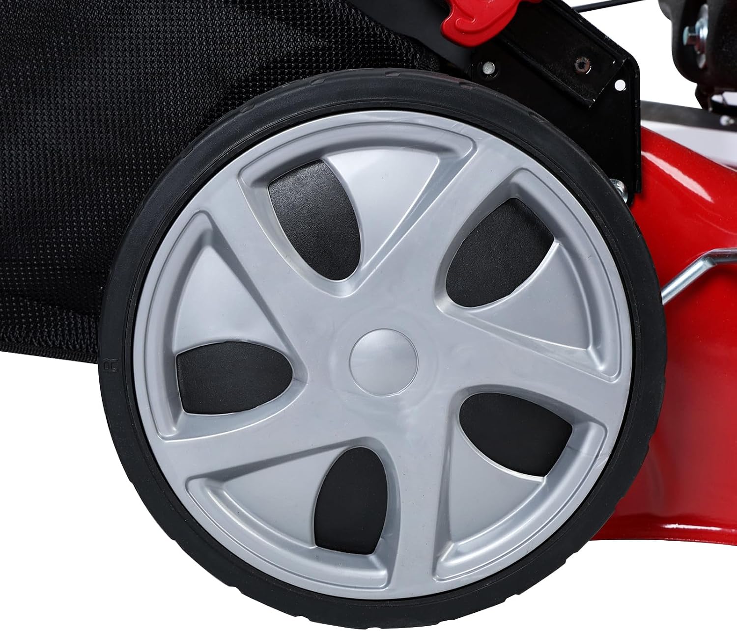 Self-propelled Lawn Mower, 20 Inch Lawn Machine Adjustable Length 141cc Gas Engine Mower, Ergonomic Handle 2850rpm Walk Behind Mower with 50L Grass Tank High Rear Wheel for Lawn Care Red