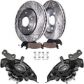 Detroit Axle - Front Steering Knuckles & Wheel Hub Bearings Drilled Rotors Brake Pads Replacement for RX330 RX350 RX400h Highlander - 6pc Set