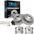 TRQ Rear Brake Pad and Rotor Set Ceramic Solid Rotors Calipers Compatible with 2012-2017 Toyota Camry 2013-2015 Avalon