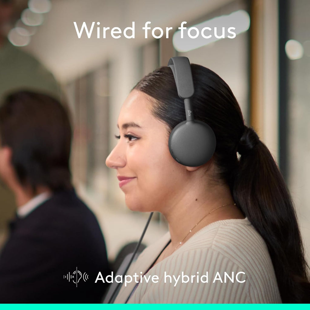Logitech Zone Wired 2 for Business - Noise-Canceling Headset with Adaptive Hybrid ANC, Microsoft Teams Certified, USB-C with USB-A Adapter - Graphite