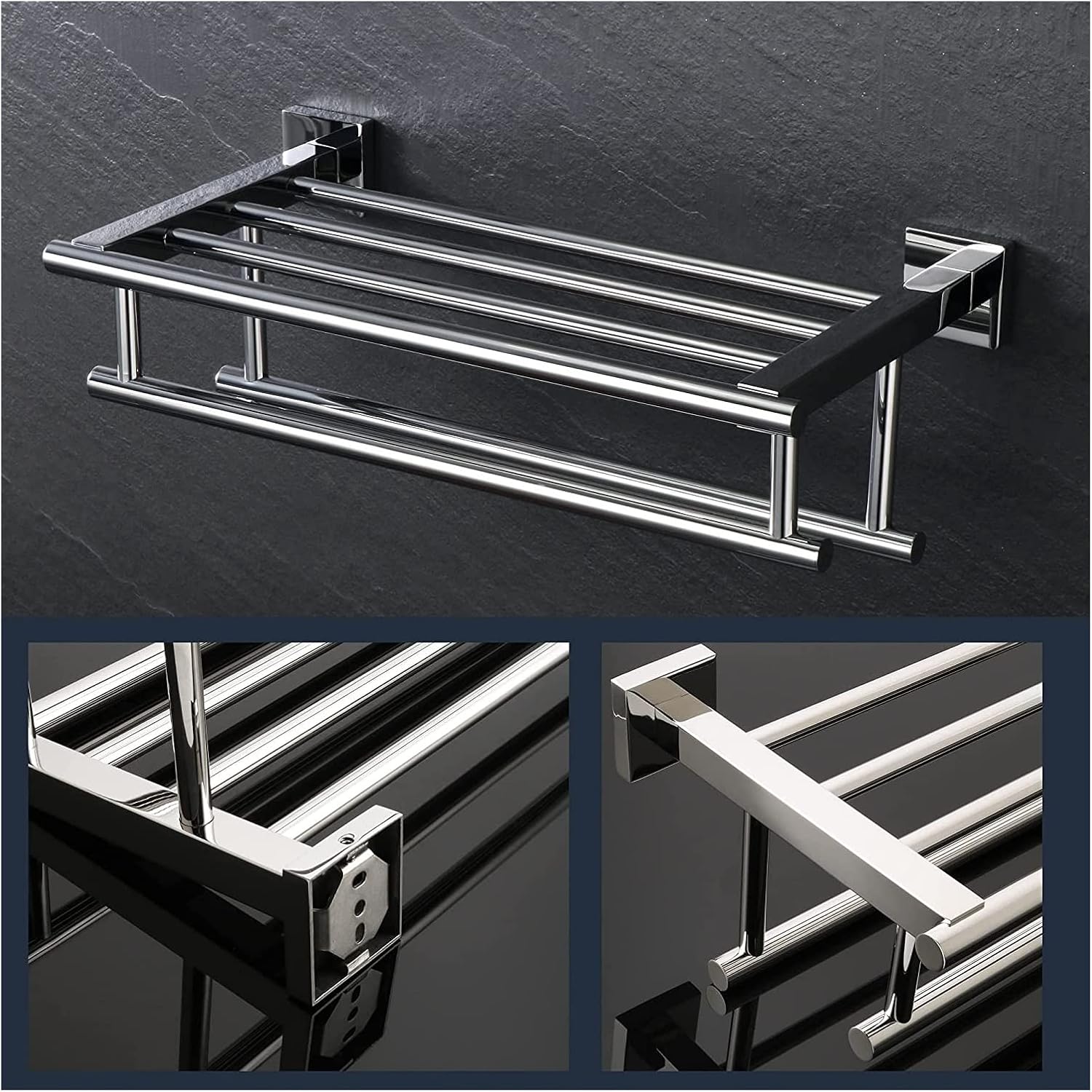 Towel Rail Bathroom Wall Mounted Towel Holder,Double Towel Holder with 2 Bars Bathroom Shelf,Brushed Bathroom,Wall Mounted Hanger Storage/Gold/A, Grey Wolf (Matte Black Grey Wolf)