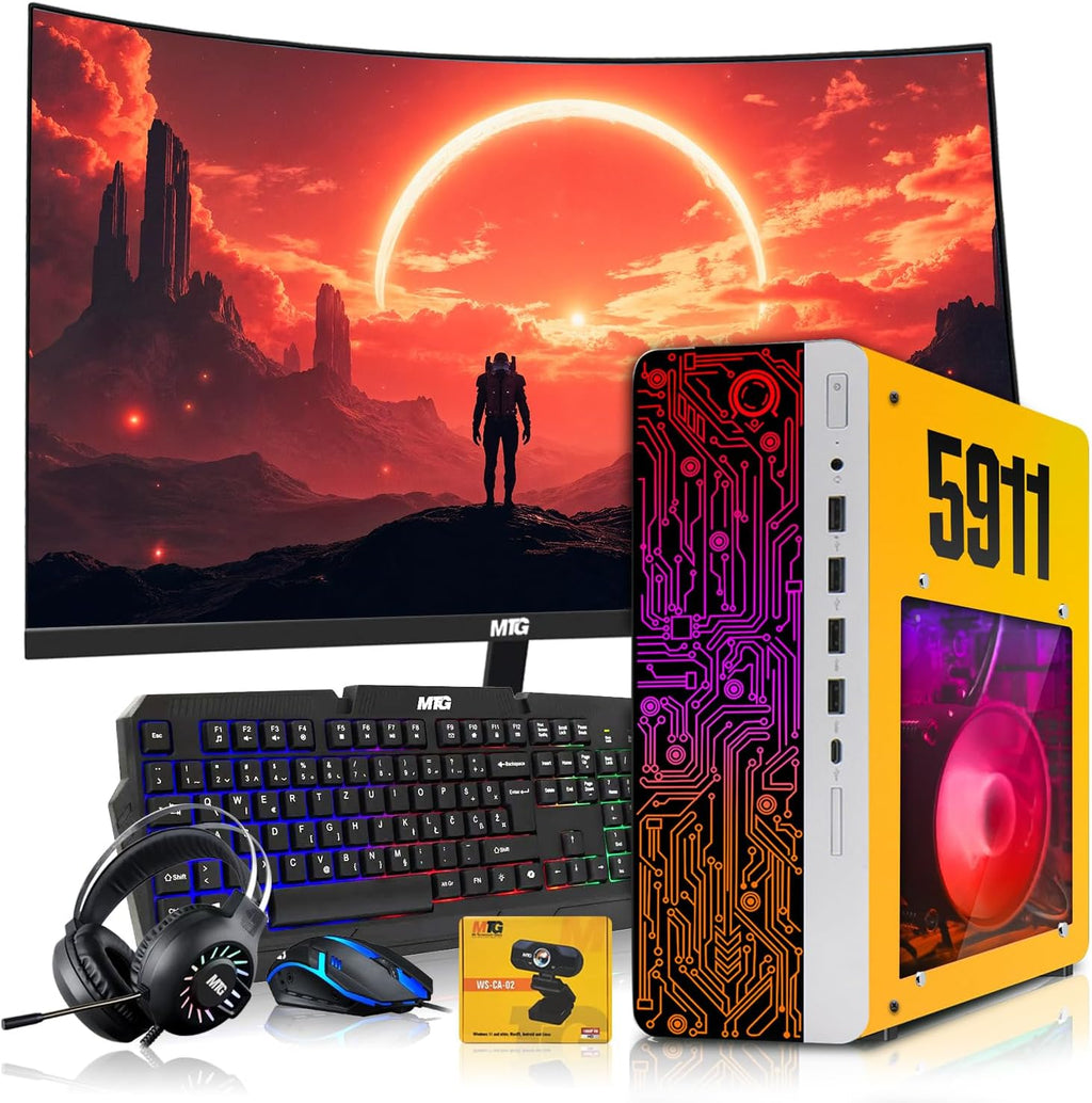 HP Gaming PC Desktop Computer 5911 AMD A10-9700, RX 550, 16GB RAM, 1TB SSD, 24 Inch Curved Monitor, RGB KBM with AI Copilot, WiFi, RGB Headphone, Webcam, Windows 11 (Renewed)