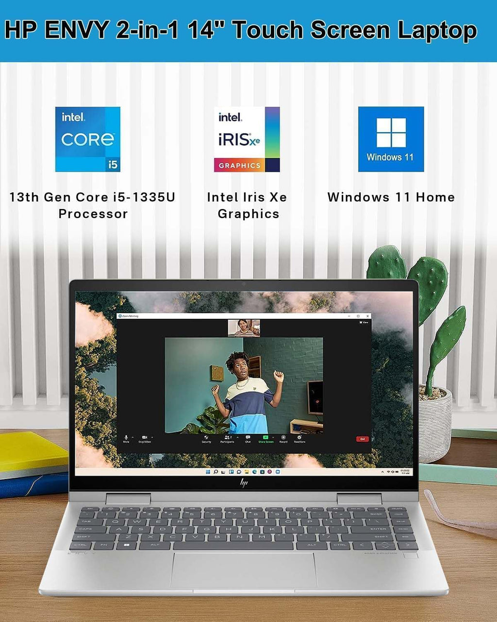 HP Envy x360 2-in-1 Laptop, 14' FHD Touchscreen Display, Intel Core i5-1335U Processor, 8GB RAM 1TB SSD, Fingerprint Reader, Backlit Keyboard, 128gb 9H Docking Station, Windows 11 Pro, Silver