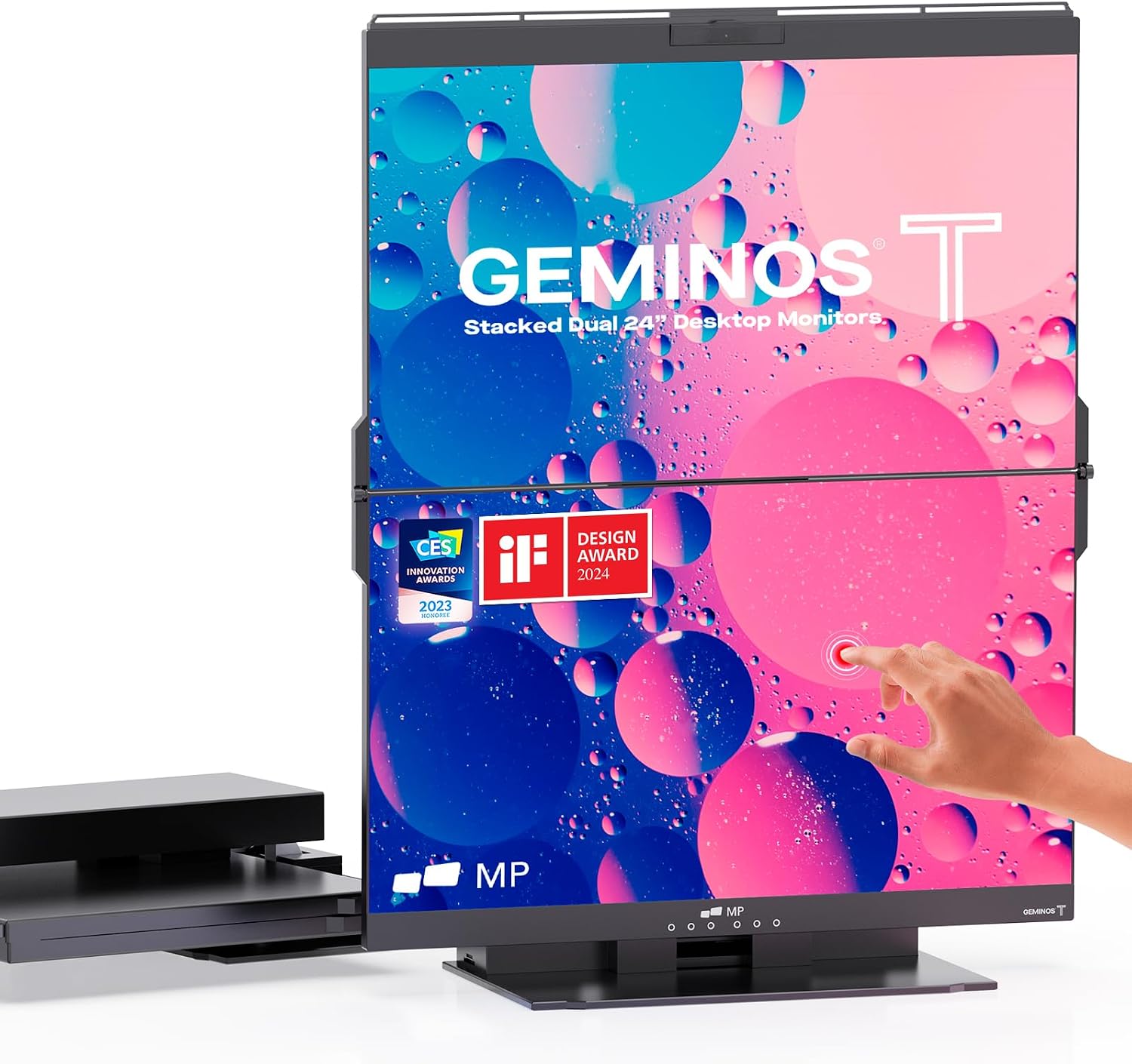 Mobile Pixels 2026 Geminos-T Dual 24' Stacked Computer Monitors with 1080P Webcam and Speakers, Vertical Desktop Monitor, Plug and Play, HDMI/USB-A/USB-C (Touchscreen)