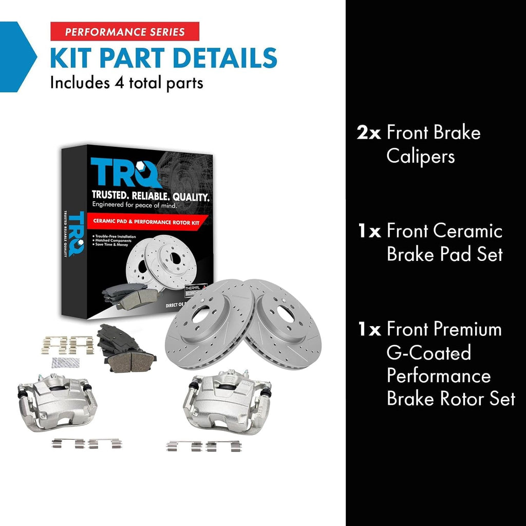 TRQ Performance Front Brake Pad and Rotor Set Ceramic Vented Coated Drilled Slotted Rotors Calipers Compatible with 2013-2017 Buick Encore 2015-2017 Chevrolet Trax