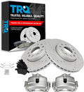 TRQ Performance Front Brake Pad and Rotor Set Ceramic Drilled Coated Rotors Calipers Compatible with 2005 Volkswagen Jetta 06-09 Rabbit 09-15 Jetta 10-14 Golf 12-19 Beetle 2013 GTI 2010 Audi A3