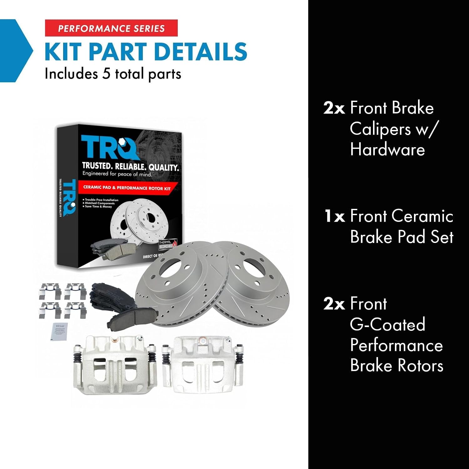 TRQ Performance Front Brake Pad and Rotor Set Ceramic G Coated Slotted Drilled Rotors Calipers Hardware Compatible with 2001-2002 Ford Explorer Sport 2003-2011 Ranger 2003-2009 Mazda B4000
