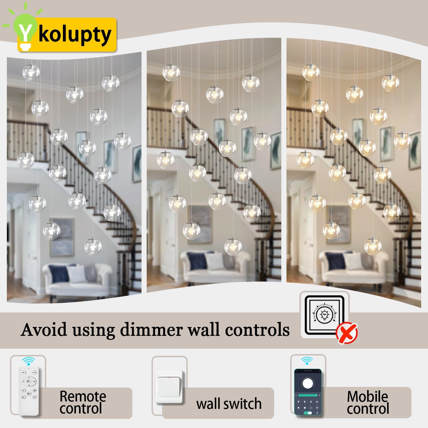 ykolupty Glass Chandelier LED Modern Silver Pendant Light Globe Ceiling Light H157 Glass Ball Chandeliers for Staircase Living Room Hotel Hallway Foyer Entryway (16 Lights-Rectangle Chandeliers)