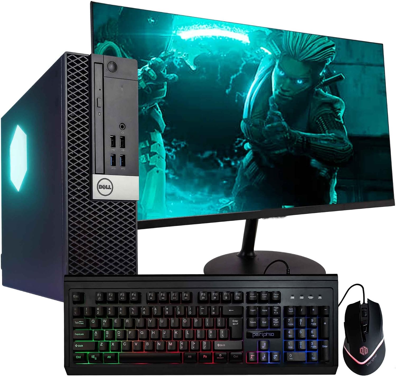 Dell 5060 Desktop PC w/RGB LEDs | Windows 11 Pro | Intel i5-8500 | 16GB RAM 500GB SSD | RENEWED 24' FHD Monitor | Home or Office Optiplex Computer | 5G WiFi + BT (Renewed)