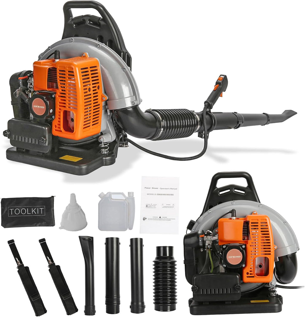 63CC 3HP 2 Stroke Backpack Gas Powered Leaf Blower, High Strength Snow Grass Lawn Blower Air Cooling Gasoline with Single-Cylinder Air-Cooled for Gutter,Garden,Yard Ora Orange