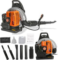 63CC 3HP 2 Stroke Backpack Gas Powered Leaf Blower, High Strength Snow Grass Lawn Blower Air Cooling Gasoline with Single-Cylinder Air-Cooled for Gutter,Garden,Yard Ora Orange