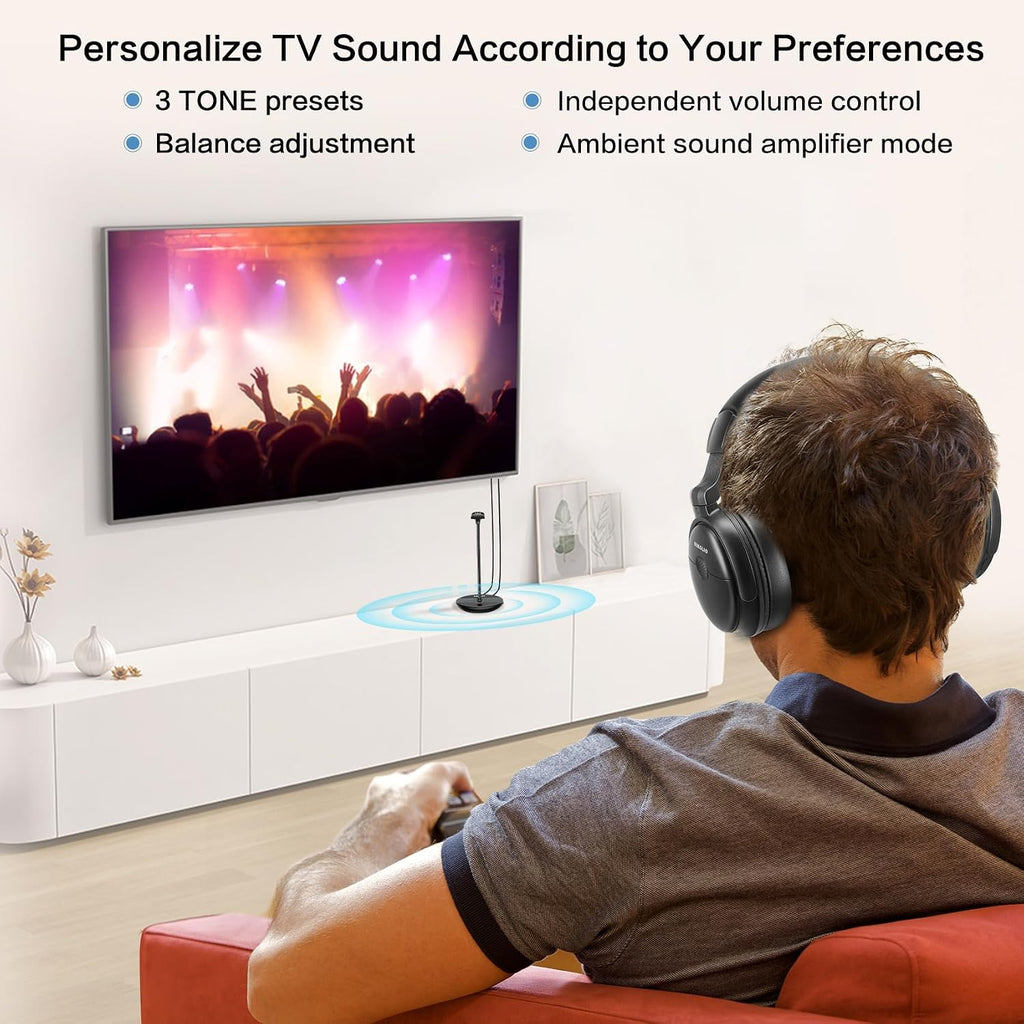 SIMOLIO Wireless TV Headphones for Seniors & Hard of Hearing, Voice Clear Bluetooth TV Headphones w/L/R Audio Balance, Ambient Sound Mode, Battery & Earpads Replaceable, Boosted Vol, Soundbar by-Pass