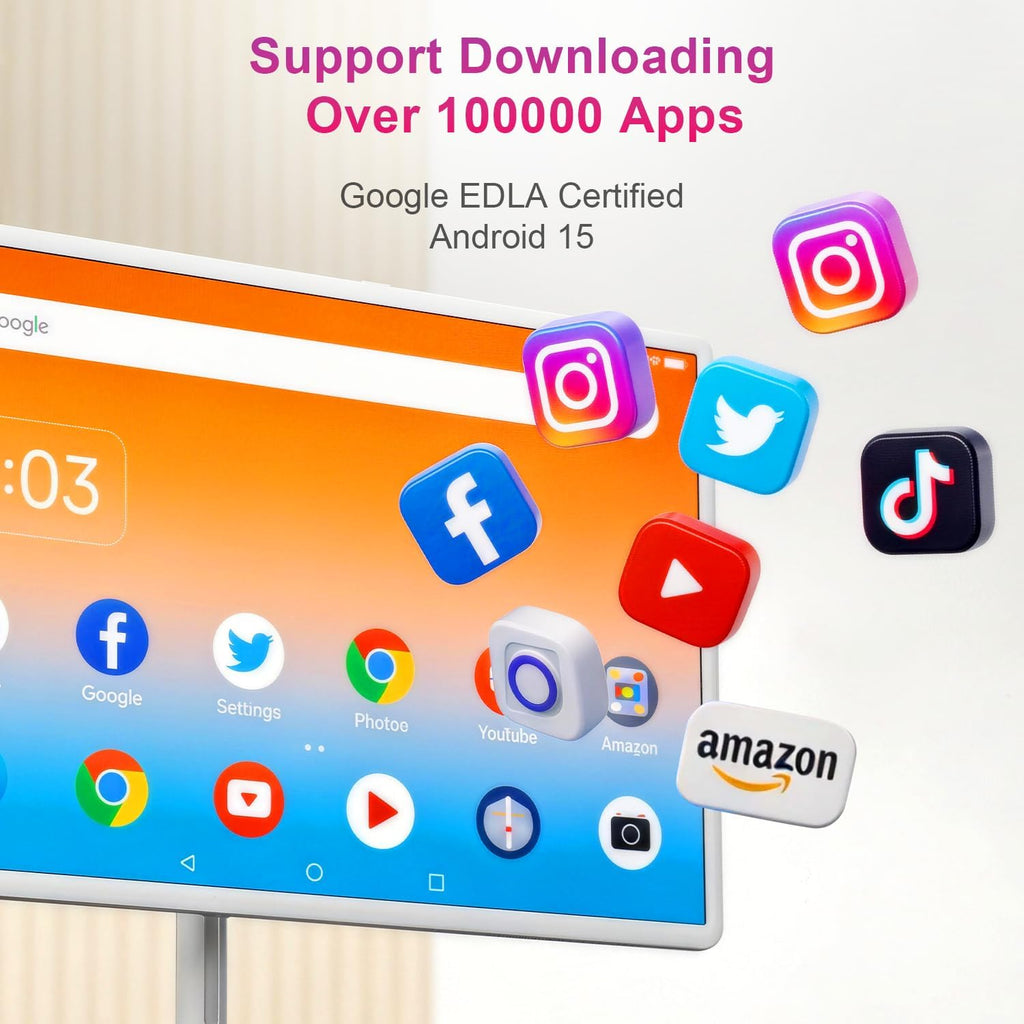VLH 32″ FHD Smart Portable TV, Rolling TV On Wheels,8G +128GB Storage, Android 15 OS,Google EDLA-Certified,Portable Touch Screen Monitor,Built-in 38400mAh Battery,Removable 500W Camera, Remote Control