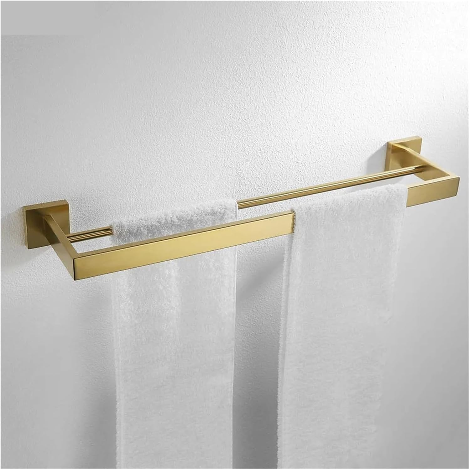 Stainless Steel Double Towel Bars Square Rack Holder Wall Mounted Bathroom Accessories Brushed(Brushed gold)