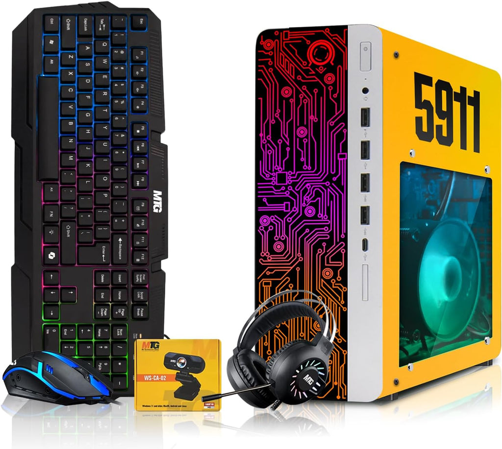 HP Gaming PC Desktop Computer 5911 AMD A10-9700, RX 550, 16GB RAM, 1TB SSD, RGB KBM with AI Copilot, WiFi, RGB Headphone, Webcam, Windows 11 (Renewed)