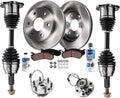 Detroit Axle - 10PC Front CV Axle Shafts, Wheel Hub & Bearings, Disc Brake Kit Rotors w/Ceramic Pads w/Hardware & Brake Kit Cleaner for 1998-99 Chevy Tahoe/GMC Yukon