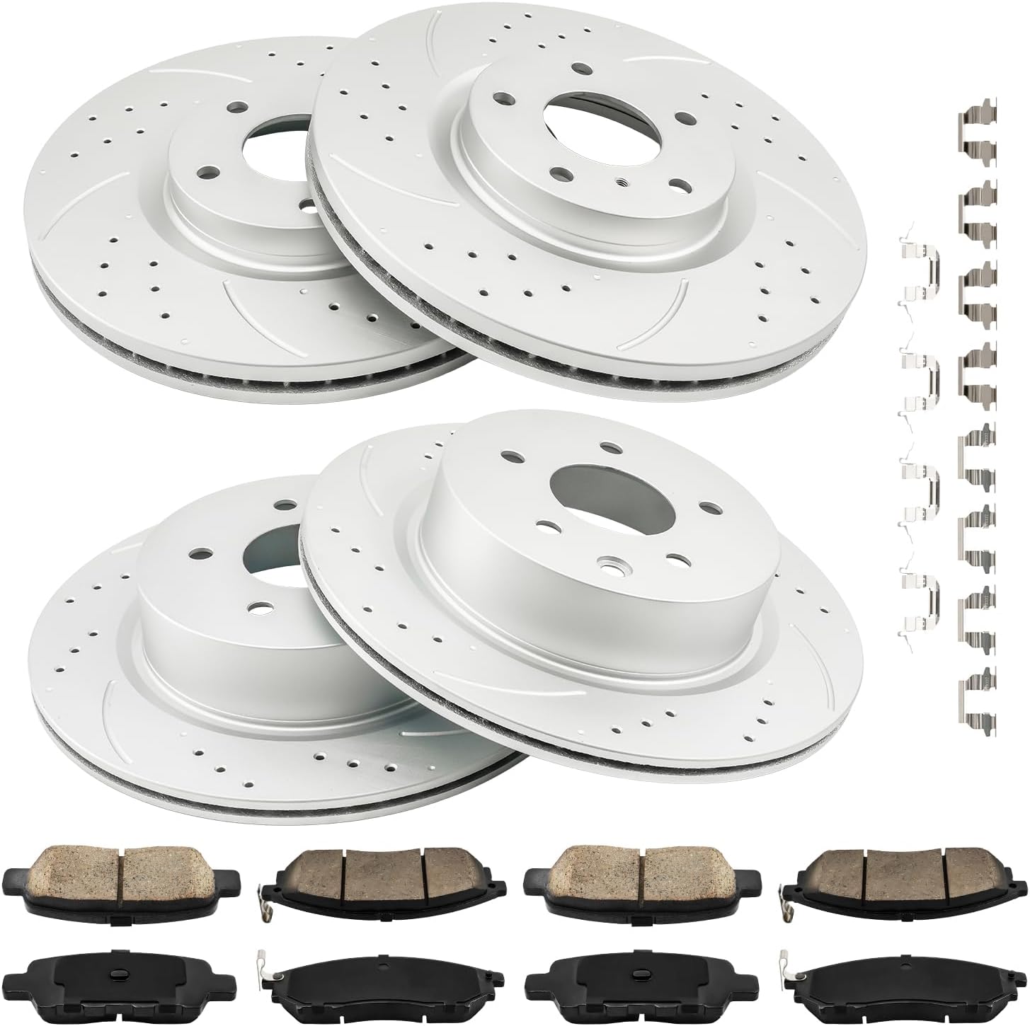 PHILTOP Front and Rear Brake Kit For INFINITI QX50 2014-2015, Drilled and Slotted Brake Rotors and Brake Pads Kit Replace #31375+D888+31387+D905, Front 12.58（319.7mm）,Rear 12.11（307.7mm）