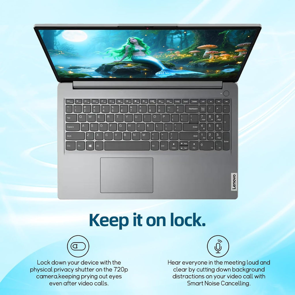 Lenovo IdeaPad Laptop, 15.6' HD LED Display, Intel Celeron Dual Core Processor, 8GB RAM, 128GB Storage, 1 Year Office 365, Wi-Fi 6, Win 11Pro, Privacy Camera, Cloud Grey