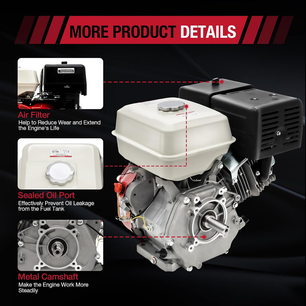 15HP 4 Stroke Air Cooled Gas Engine, 420CC Gasoline Motor Engine Recoil Start Go Kart Log Splitter Lifan Type Engine OHV Pull Start Garden Tool Gas Motor for Go Kart Lawn Mower