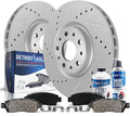 Detroit Axle - 6pc Front Brake Kit for 2015-2022 Ram Promaster City, 2016 2017 2018 2019 2020 2021 Drilled and Slotted Disc Brakes Rotors Ceramic Brake Pads Replacement : 12.01' inch Rotor