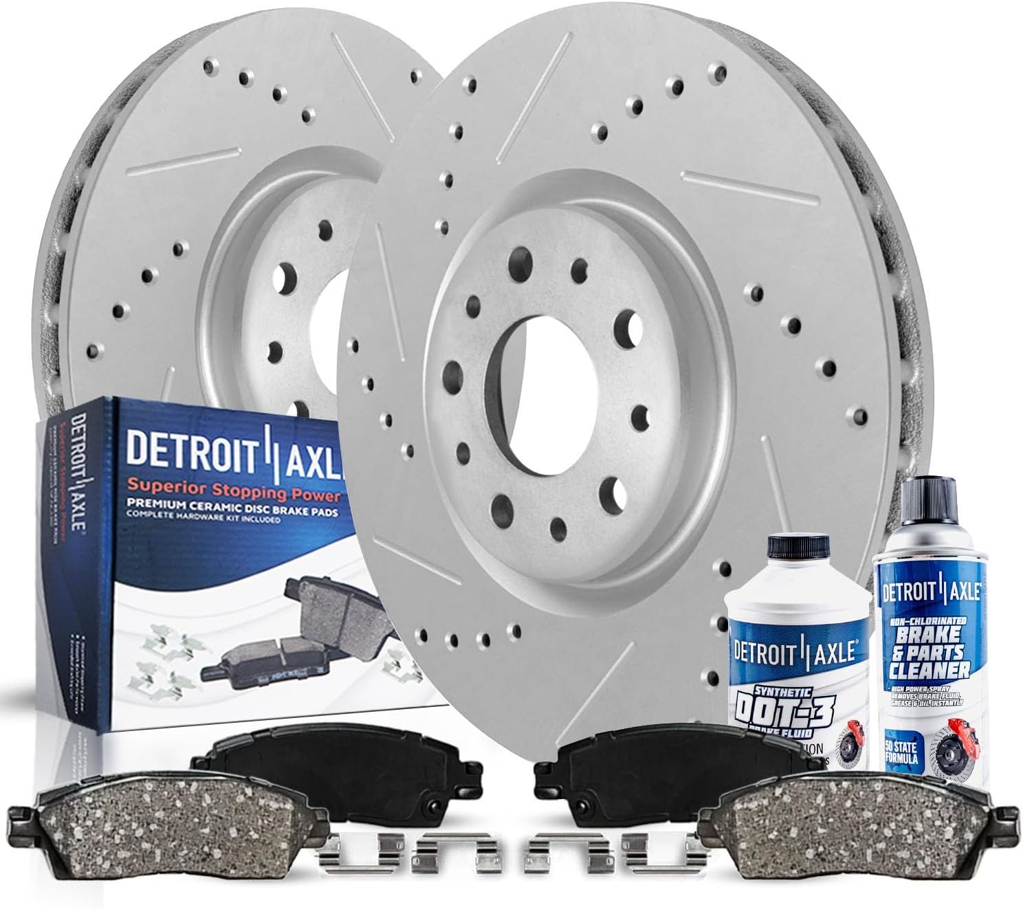 Detroit Axle - 6pc Front Brake Kit for 2015-2022 Ram Promaster City, 2016 2017 2018 2019 2020 2021 Drilled and Slotted Disc Brakes Rotors Ceramic Brake Pads Replacement : 12.01' inch Rotor