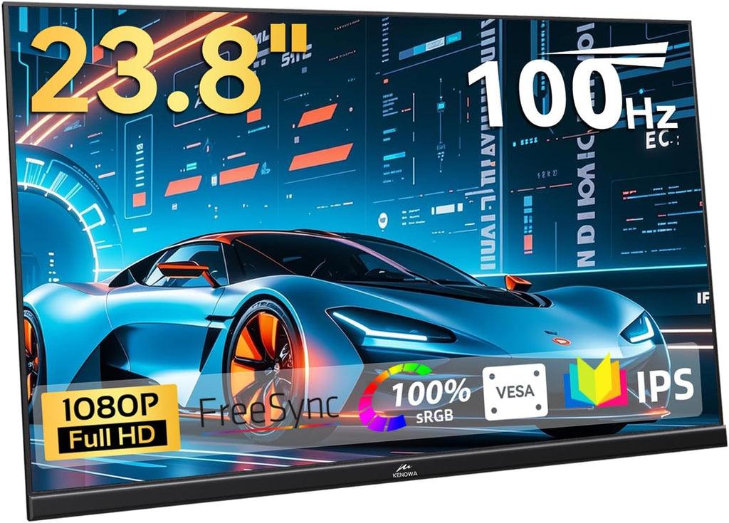 Kenowa 23.8' Large Portable Monitor 100Hz IPS FHD 1080P Freesync USB-C HDMI Gaming Monitor, External Display Dual Speakers Adjustable Stand for PC,Laptop,Mac,Phone,Game Consoles