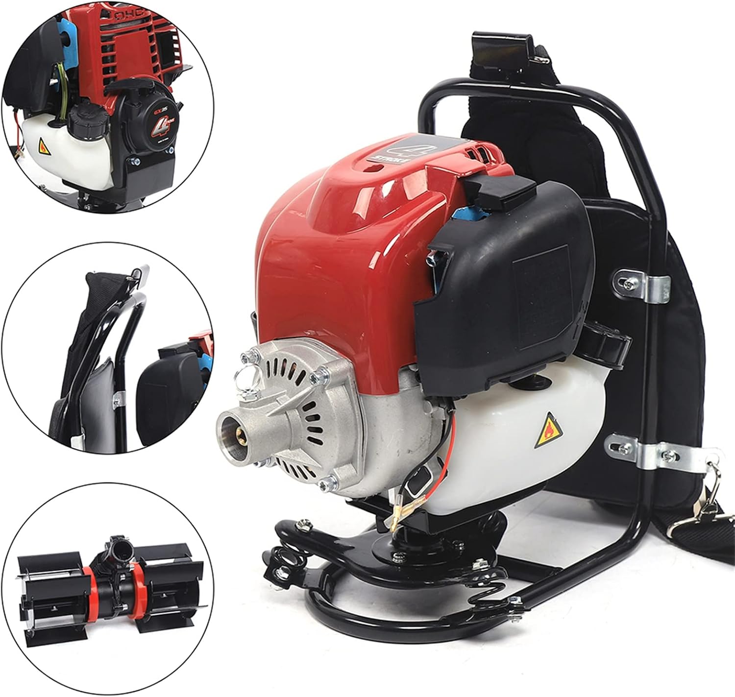 35.4CC Gas Powered Weed Wacker, 4-Stroke 1KW 4500-8500RPM Gasoline Weed Eater String Trimmer, Backpack Lawn Edge Cutter, Brush Cutter, Hedge Trimmer for Farmland Weeding, Harvesting, Clearing
