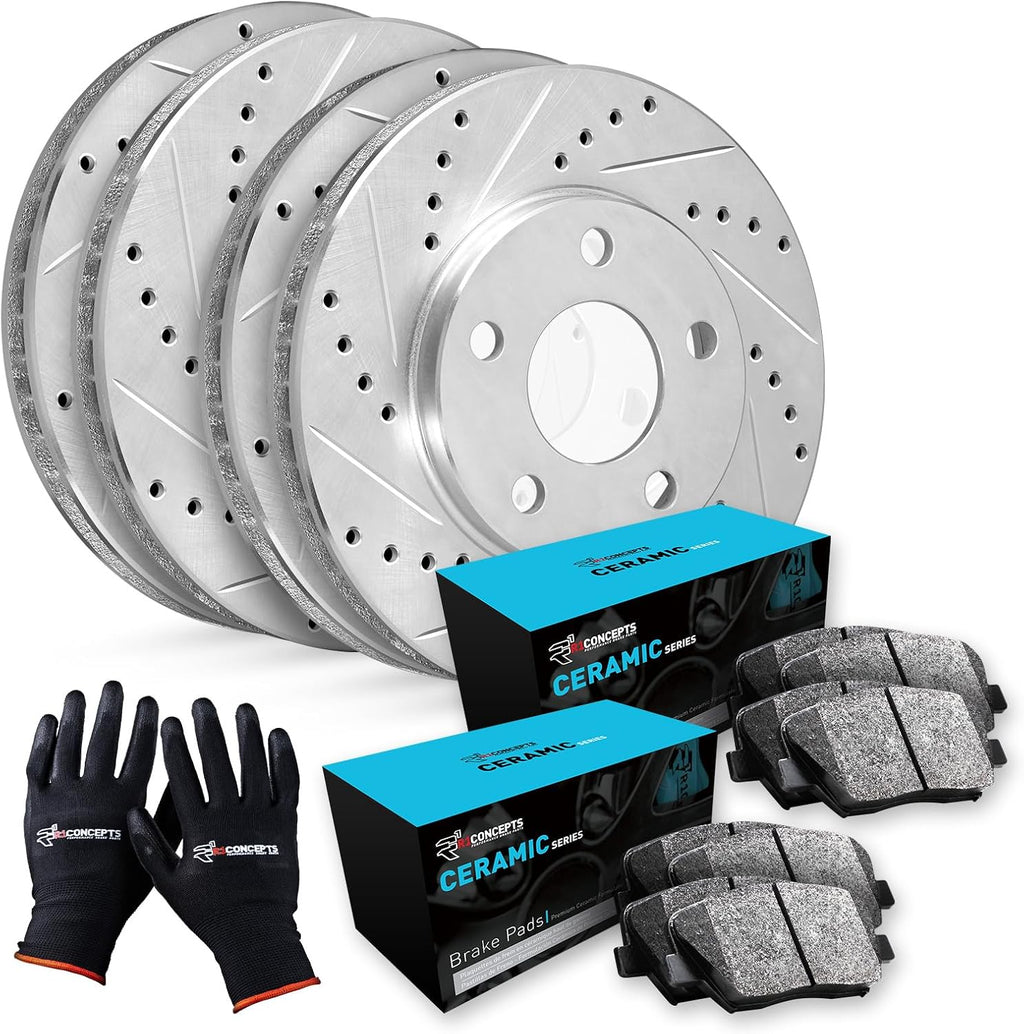 R1 Concepts Front and Rear Brake Kit Fits 2014-2015 Lexus IS350| Ceramic Brake Pads and Drilled Slotted Brake Rotors| 13.1' Front & 12.2' Rear