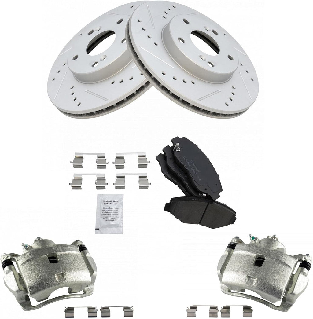 TRQ Performance Front Brake Pad and Rotor Set Ceramic Vented G Coated Rotors Calipers Compatible with 2014-2015 Acura ILX 2003-2017 Honda Accord 2013-2015 Civic