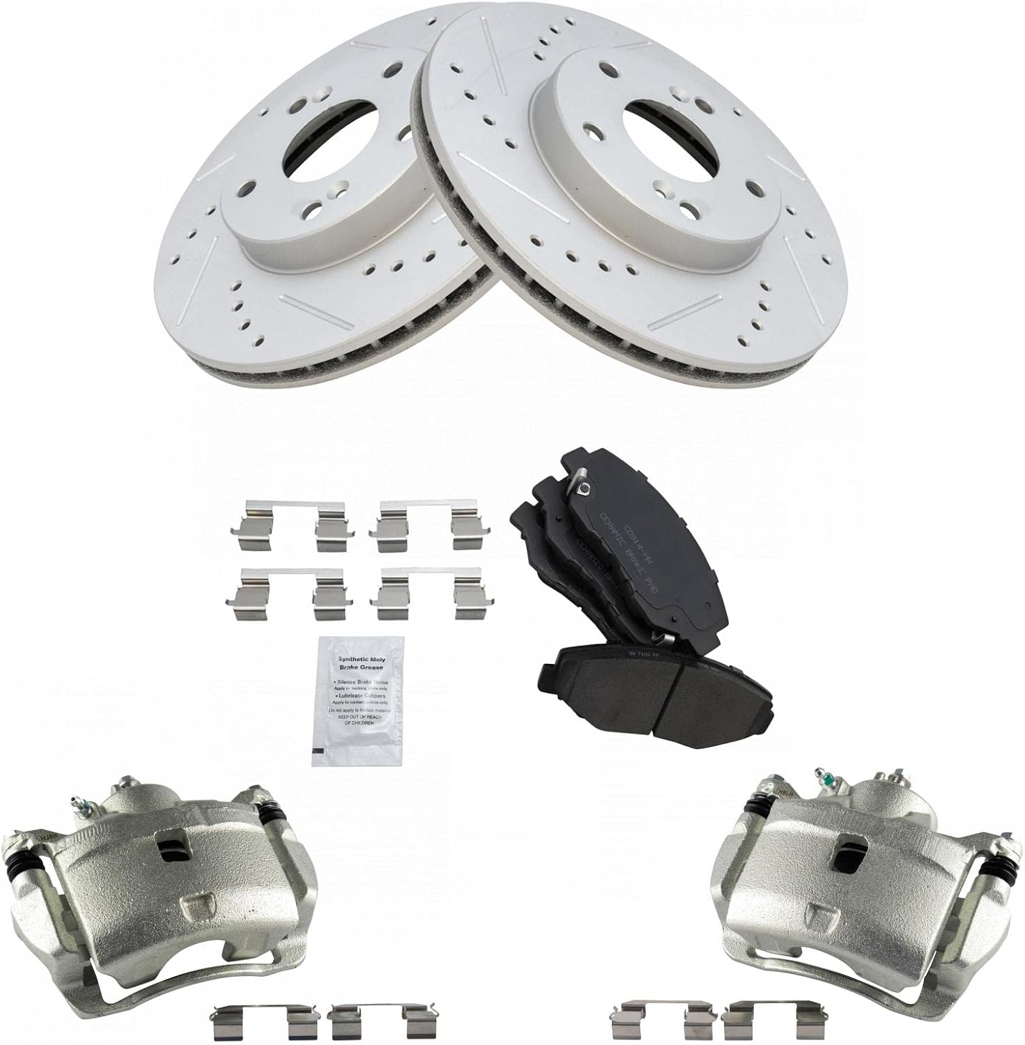 TRQ Performance Front Brake Pad and Rotor Set Ceramic Vented G Coated Rotors Calipers Compatible with 2014-2015 Acura ILX 2003-2017 Honda Accord 2013-2015 Civic