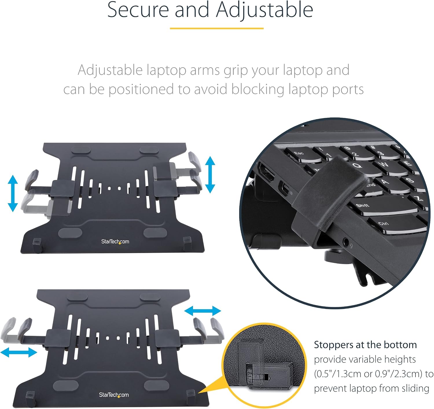 StarTech.com Laptop Desk Mount, VESA Monitor Mount for Displays up to 34' 17.6lb/8kg or Laptops up to 9.9lb (4.5kg), Articulating Arm Tray with Clamp or Grommet Base