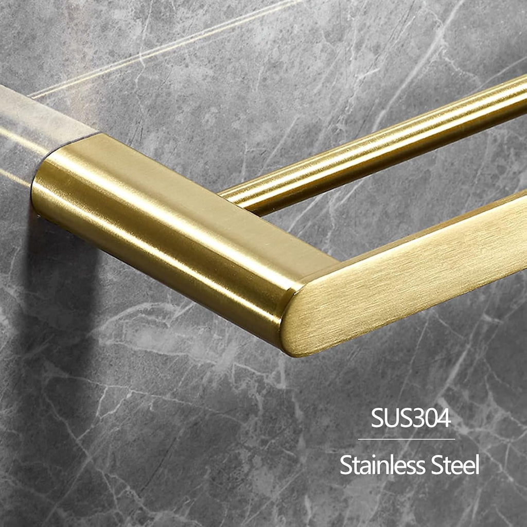 Towel Rail Bar, Stainless Steel Double Towel Holder, 40cm - 80cm Wall Mounted Polished Bath Towel Rack for Bathroom and Kitchen, Gold
