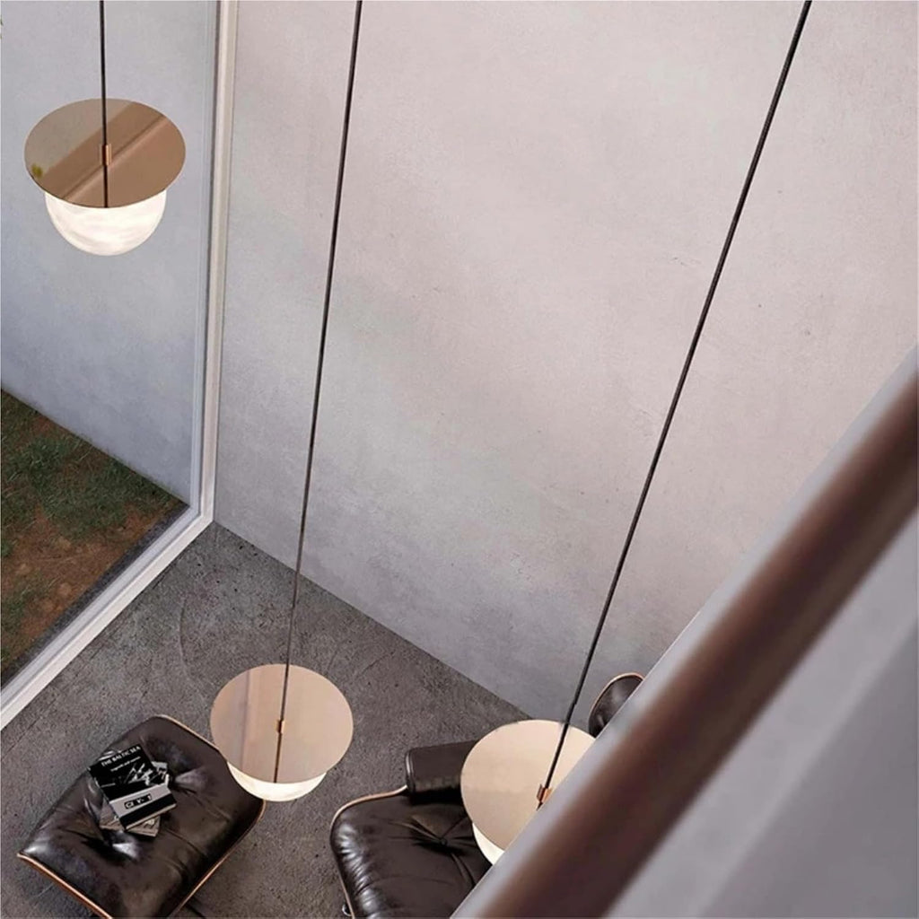 Light Luxury All Copper Gold Silver Round Natural Lucite Ball Pendant Light,Ceiling Adjustable Living Room Decorative Fixtures,for Living Room