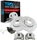 TRQ Performance Front Brake Pad and Rotor Set Ceramic Vented Coated Rotors Calipers Compatible with 2005-2006 Audi A4 A4 Quattro