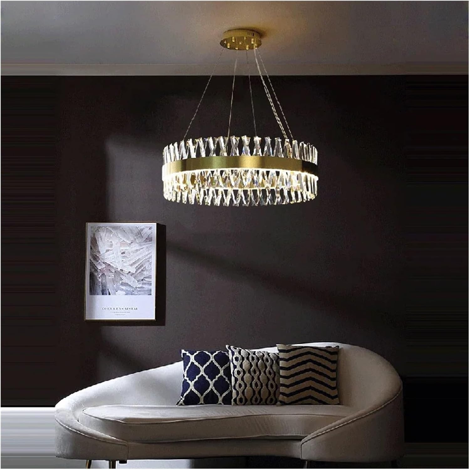 Crystal Chandelier Round Oval Gold Silver Hanging Lamps Suspension Luminaire for Living Room,Dining Light Fixtures