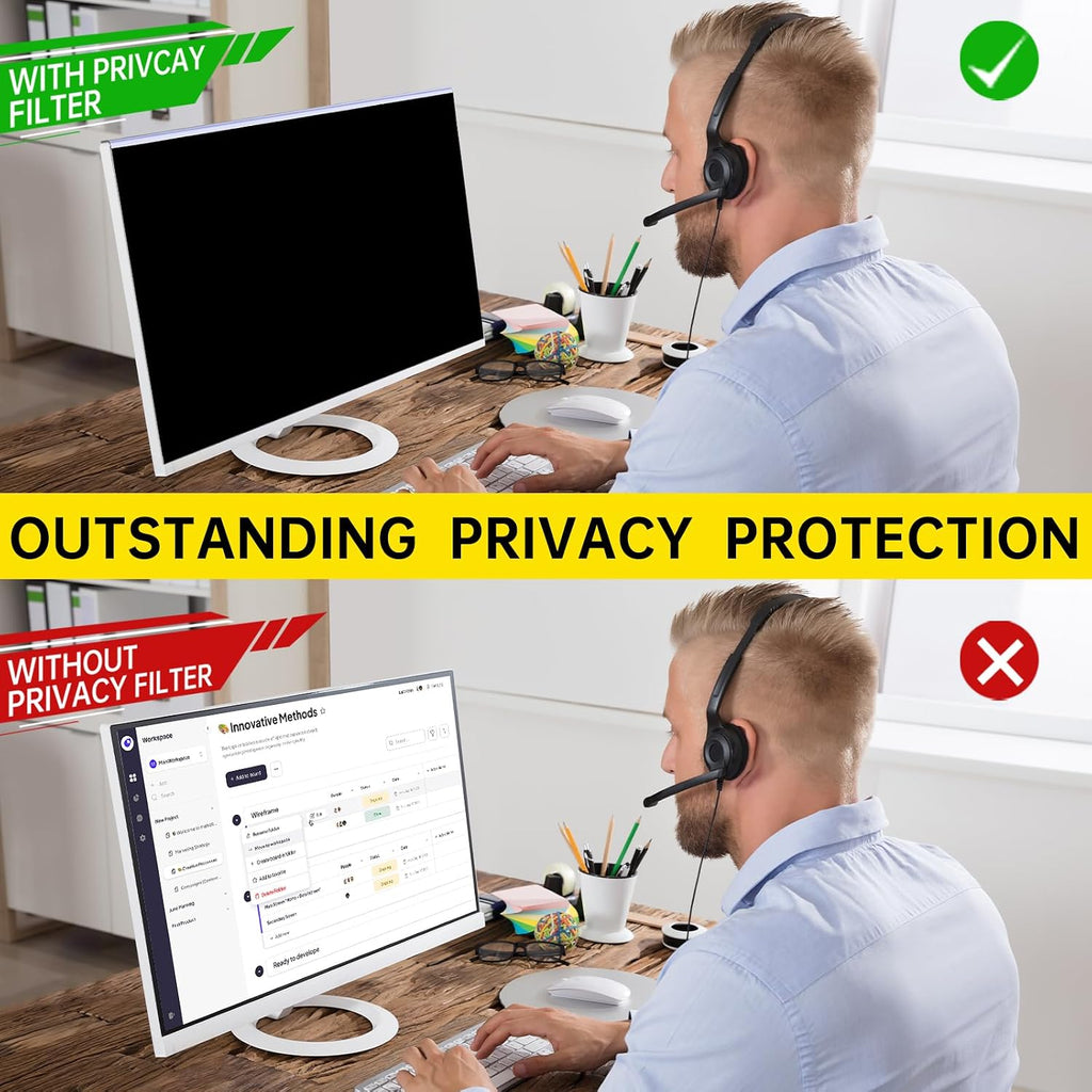 〔2-Pack〕 24 Inch Computer Privacy Screen Filter for 16:9 Monitor, Anti-Blue Light, Anti-UV,Blue Light Blocking Removable Privacy Protector Shield Fits 23.6', 23.8', 24' Monitors