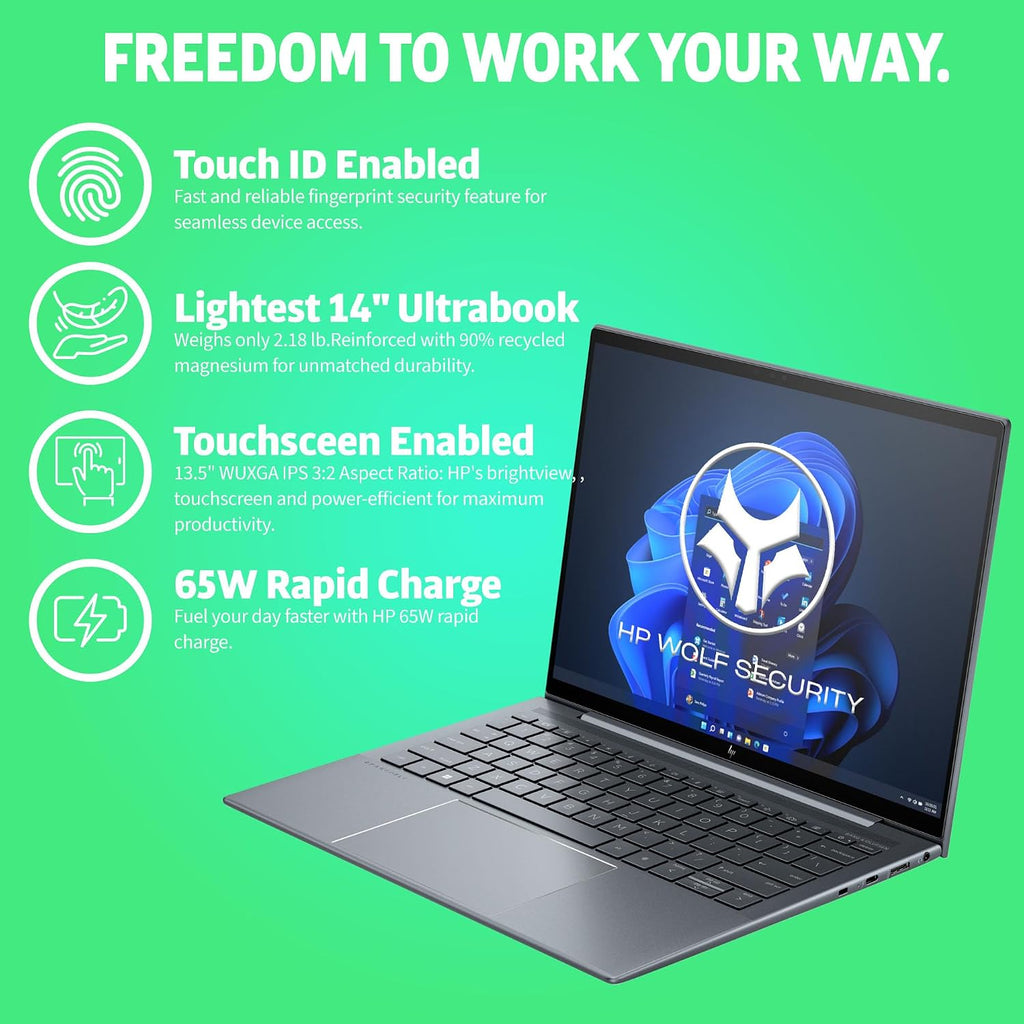 hp Elite Dragonfly G4 13.5' WUXGA+ Touch Notebook Intel Core i7-1355U vPro (10 Core) 32GB LPDDR5 Memory - 1TB SSD - Backlit KB, Fingerprint, 65W Charging Wolf Security, Windows 11 Pro w/Deskpad