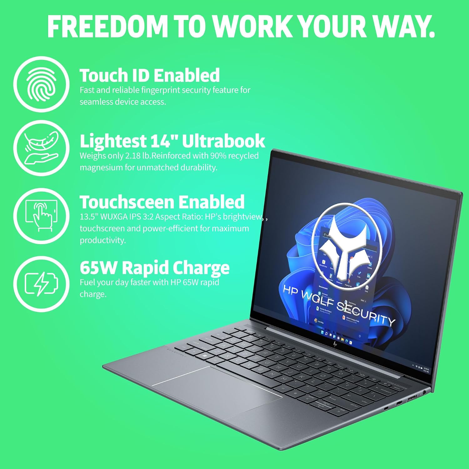 hp Elite Dragonfly G4 13.5' WUXGA+ Touch Notebook Intel Core i7-1355U vPro (10 Core) 32GB LPDDR5 Memory - 1TB SSD - Backlit KB, Fingerprint, 65W Charging Wolf Security, Windows 11 Pro w/Deskpad