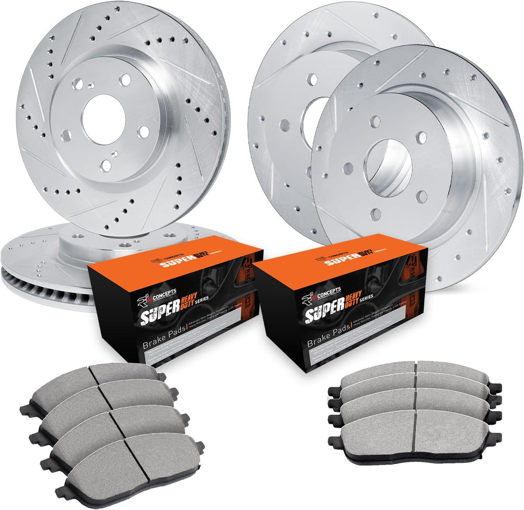 R1 Concepts Front and Rear Brake Kit Fits 2003-2005 Ford Explorer| Super Duty Brake Pads and Drilled Slotted Brake Rotors| 12.0' Front & 11.8' Rear