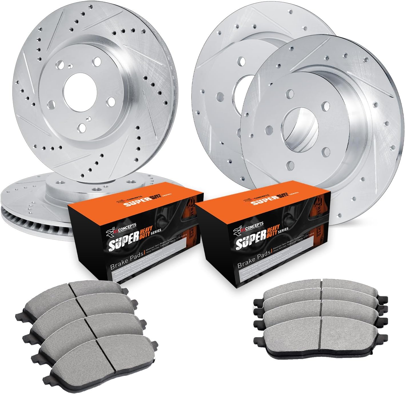R1 Concepts Front and Rear Brake Kit Fits 2003-2005 Ford Explorer| Super Duty Brake Pads and Drilled Slotted Brake Rotors| 12.0' Front & 11.8' Rear