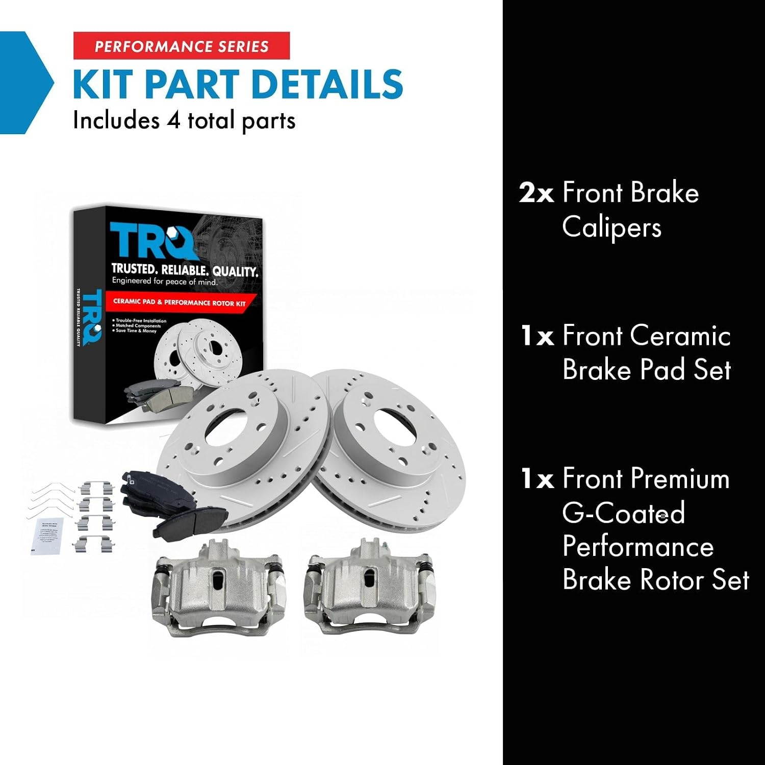 TRQ Performance Front Brake Pad and Rotor Set Ceramic Vented G Coated Rotors Calipers Compatible with 2012-2015 Honda Civic