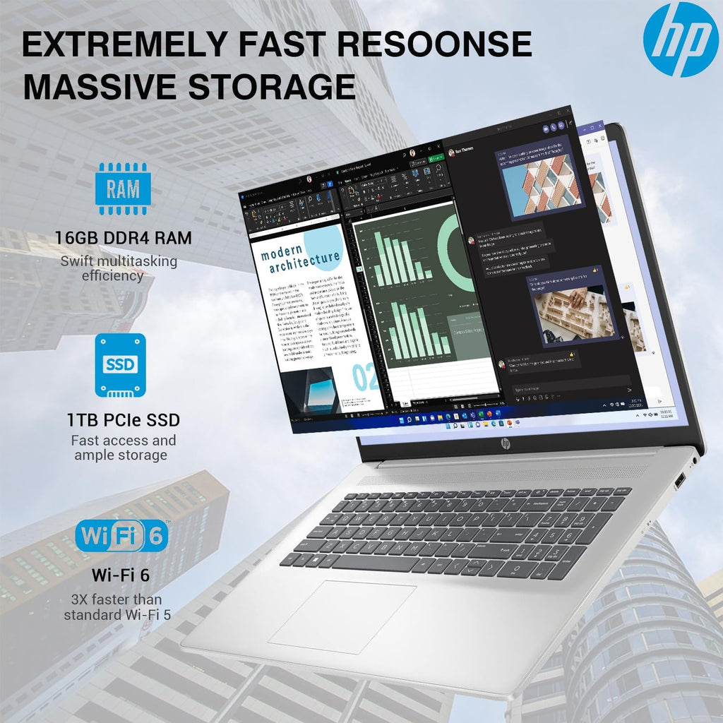 HP 17 Touchscreen Laptop Computer, 17.3' HD+ Touch Screen Business Laptop, Intel Core i7, 32GB RAM, 1TB SSD, Windows 11 Pro, 10-Key Backlit Keyboard