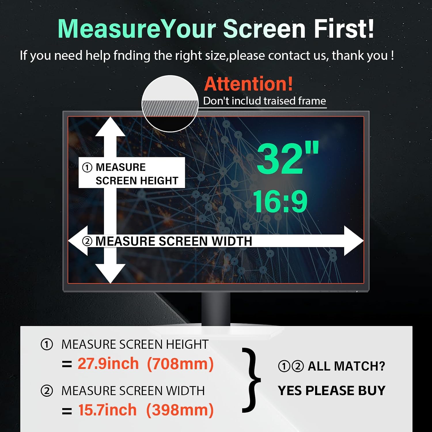 [2 Pack] Magnetic Hanging 32 Inch Computer Privacy Screen for 16:9 Aspect Ratio Widescreen Monitor, Removable Eye Protection Anti Glare Blue Light Computer Monitor Privacy Filter