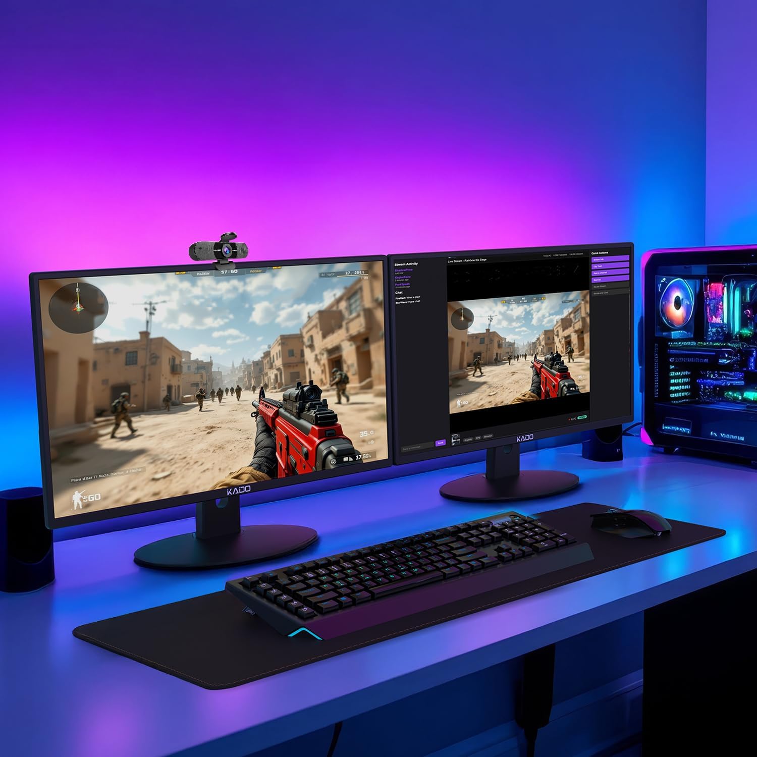 Kado Dual Monitor Setup - 2-Pack 24' 1920x1080 Computer Monitor 75Hz VESA Mount HDMI Office Gaming Hybrid Multitasking Daytrading Built-in Speakers