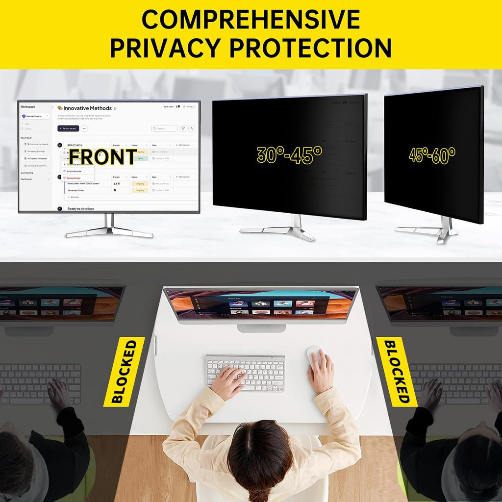 〔2-Pack〕 24 Inch Computer Privacy Screen Filter for 16:9 Monitor, Anti-Blue Light, Anti-UV,Blue Light Blocking Removable Privacy Protector Shield Fits 23.6', 23.8', 24' Monitors
