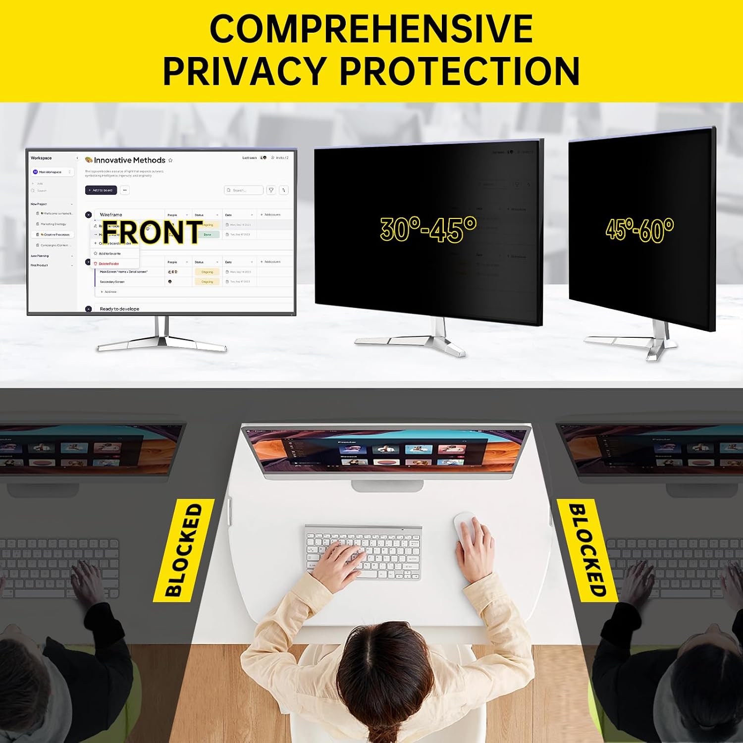 〔2-Pack〕 24 Inch Computer Privacy Screen Filter for 16:9 Monitor, Anti-Blue Light, Anti-UV,Blue Light Blocking Removable Privacy Protector Shield Fits 23.6', 23.8', 24' Monitors