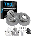 TRQ Rear Brake Pad and Rotor Set Ceramic Rotors Calipers Hardware Compatible with 2010 Audi A3 A3 Quattro Volkswagen Golf
